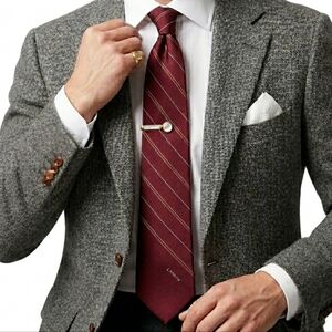 EUC Lanvin Paris Mens Neck Tie Lined Diagonal Stripes Logo Dark Red Maroon Suit
